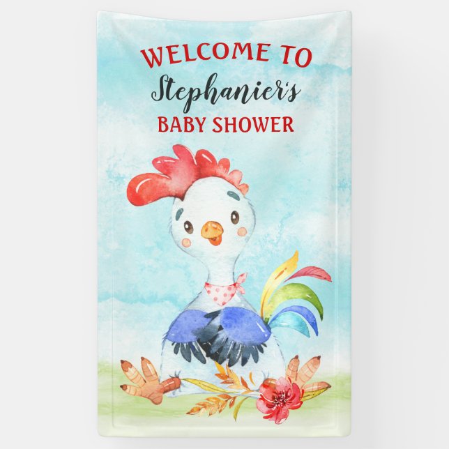 Watercolor Rooster Baby Showfarm Banner (Vertikal)