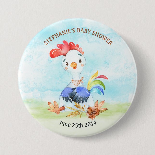 Watercolor Rooster Baby Showfarm Button (Vorderseite)