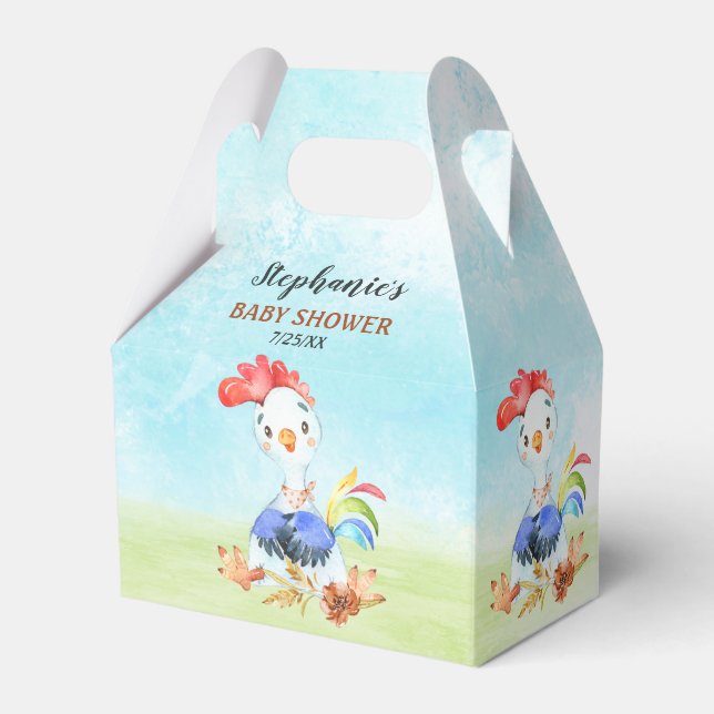 Watercolor Rooster Baby Showfarm Geschenkschachtel (Vorderseite)