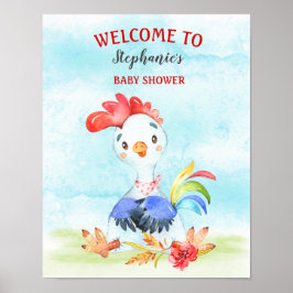 Watercolor Rooster Baby Showfarm Poster