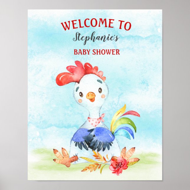 Watercolor Rooster Baby Showfarm Poster (Vorne)