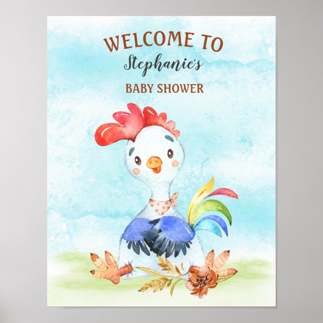 Watercolor Rooster Baby Showfarm Poster (Vorne)