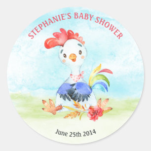 Watercolor Rooster Baby Showfarm Runder Aufkleber
