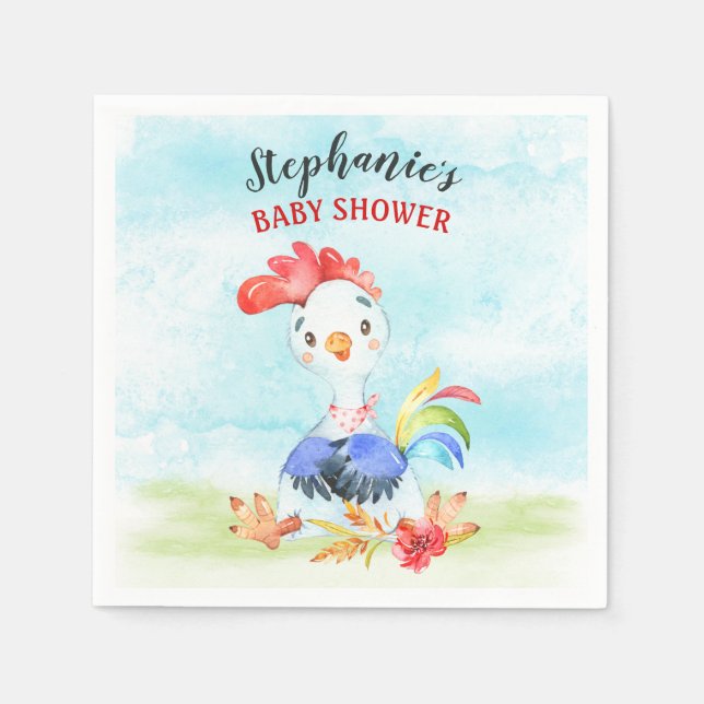Watercolor Rooster Baby Showfarm Serviette (Vorderseite)