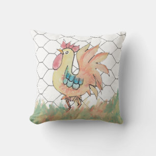Watercolor Rooster Throw Kissen