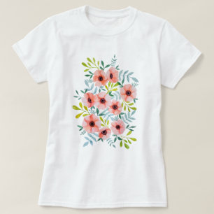Watercolor-rosa Blumen-mit Blumenillustration T-Shirt