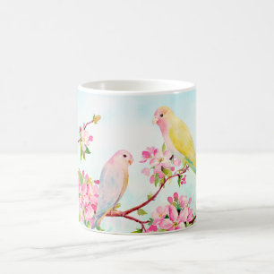 Watercolor-rosa Blumen-und Liebe-Vogel-Tasse Tasse