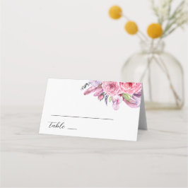 Watercolor rosa Boho Blumenfedern Hochzeit Platzkarte