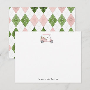 Watercolor Rosa Golfcart Golferin  Mitteilungskarte