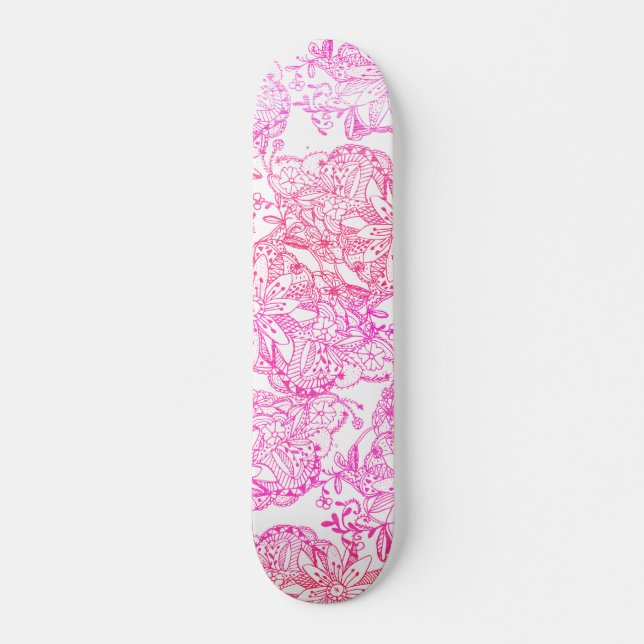 Watercolor rosa handgemalte Blumenmuster Skateboard (Vorne)