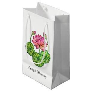 Watercolor-rosa Lotos mit den Knospen u. Blätter Kleine Geschenktüte