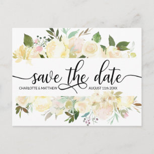 Watercolor-rosa mit Blumenelfenbein, das SAVE THE Ankündigungspostkarte