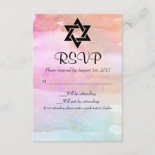 Watercolor-rosa orange blaues Goldschläger Mitzvah RSVP Karte