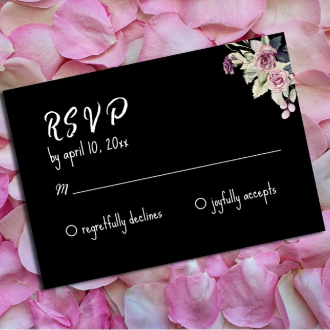 Watercolor rosa rosa schwarzes Kleid Hochzeit RSVP Begleitkarte (Von Creator hochgeladen)