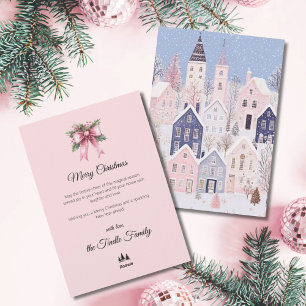Watercolor-Rosa-Schrift-Dorf-Nicht-Foto-Weihnachte Feiertagskarte