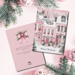 Watercolor-Rosa-Schrift-Dorf Nicht-Photo-Weihnacht Feiertagskarte