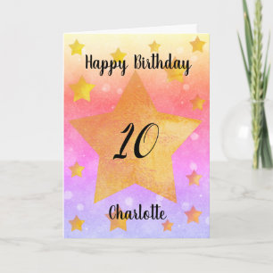 Watercolor Rosa und Gold Sterne 10. Geburtstagskar Karte