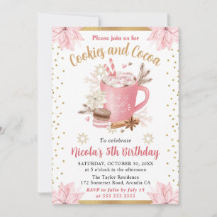 Watercolor Rosa Winterkekse und Kakao Geburtstag Einladung