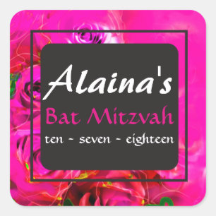 WATERCOLOR ROSE Bat Mitzvah Rücksendeadresse Quadratischer Aufkleber
