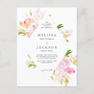 Watercolor Rose Bouquet Diamant Hochzeitsfeier Postkarte