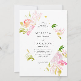 Watercolor Rose Bouquet Diamond Wedding Einladung