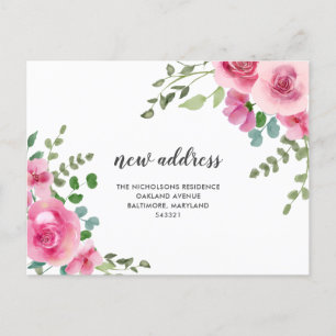 Watercolor Rose Floral New Address We Have Moved  Ankündigungspostkarte