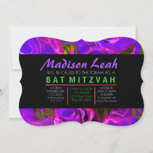 WATERCOLOR ROSE LILA NEON Bat Mitzvah Einladung