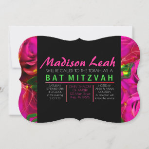 WATERCOLOR ROSE PINK NEON Bat Mitzvah Einladung