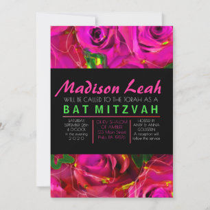 WATERCOLOR ROSE PINK NEON Bat Mitzvah Einladung
