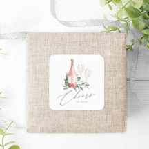 Watercolor Rose Wine Botanical Cheers to Love