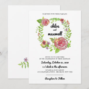 Watercolor-Rose-Wreath-Hochzeit Einladung