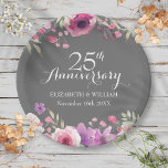 Watercolor-Rose zum 25. Hochzeitstag Pappteller<br><div class="desc">Mit zarten Aquarellfarben-Rose über und unter Ihren personalisierten,  besonderen,  fünfundzwanzigsten Silberhochzeitinformationen in schicker Schrift. Entwickelt von Thisisnotme©</div>