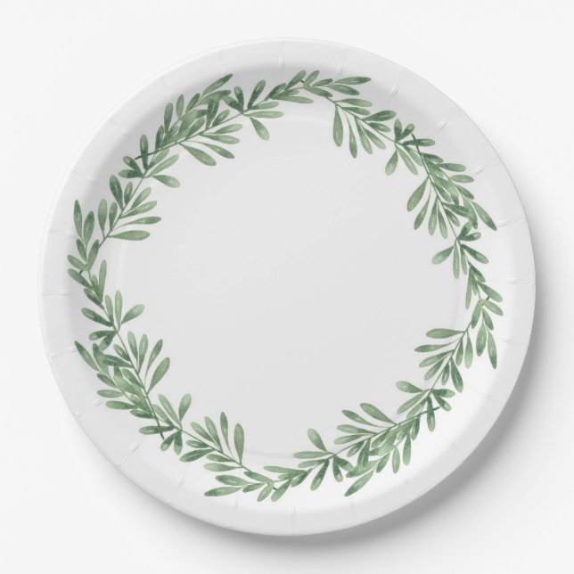 Watercolor Rosemary Wreath Pappteller (Vorderseite)