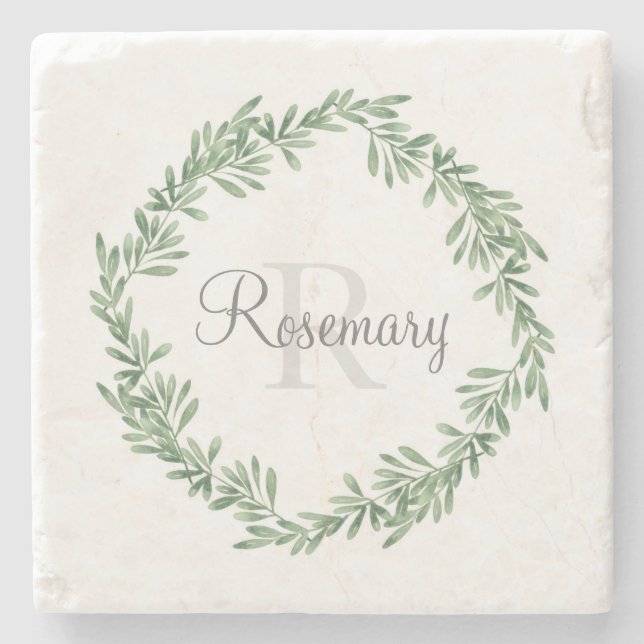 Watercolor Rosemary Wreath Steinuntersetzer (Vorderseite)