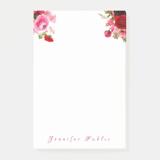 Watercolor-Rosen-Blumenhandschrifts-Namen-Text Post-it Klebezettel (Vorderseite)