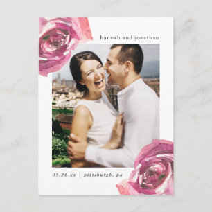 Watercolor-Rosen, die Save the Date Foto Wedding Ankündigungspostkarte