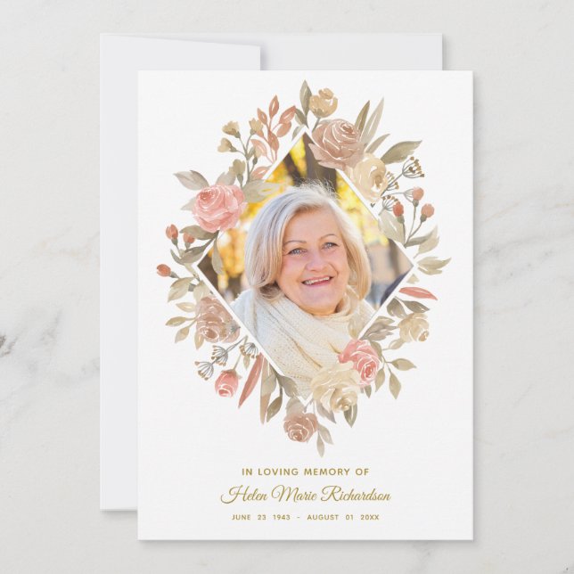 Watercolor-Rosen-Foto-Beileids-Begräbnis danken Dankeskarte (Vorderseite)