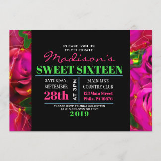 WATERCOLOR-ROSEN NEON16. Geburtstag-Einladung Einladung