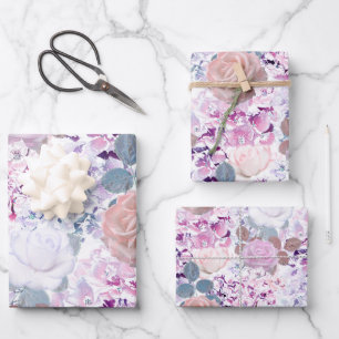 Watercolor roses and hydrangeas. geschenkpapier set