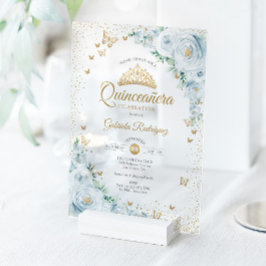 Watercolor Roses Baby Blue Floral Quinceanera Acryleinladungen