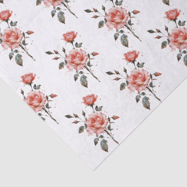 Watercolor Roses Botanical Pattern Tissue paper Seidenpapier (Detail)
