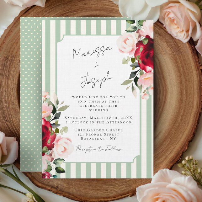 Watercolor Roses Preppy Chic Spring Summer Wedding Einladung (Modern Chic Garden Floral Wedding Invitation)