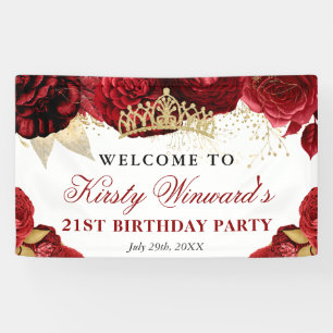 Watercolor-Rot- und Gold-Blumen-Geburtstag Banner