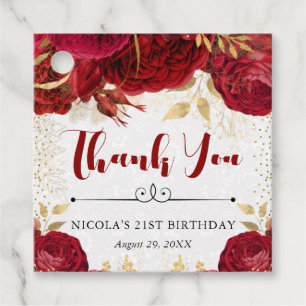 Watercolor-Rot- und Gold-Blumen-Geburtstag Geschenkanhänger
