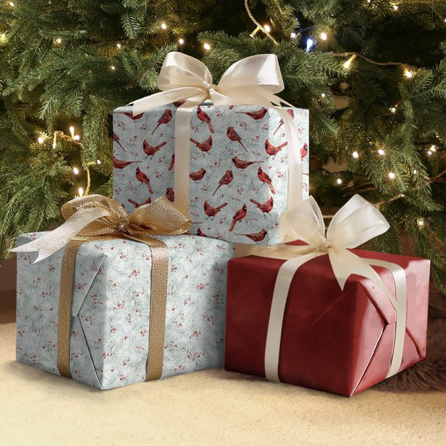 Watercolor Roter Kardinal Weihnachten Winter Geschenkpapier Set (Von Creator hochgeladen)