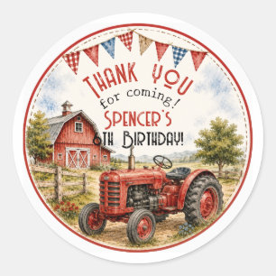 Watercolor Roter Traktor Geburtstag Danke Aufklebe Runder Aufkleber