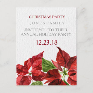 Watercolor rotes pointsetter für WeihnachtsParty Einladung