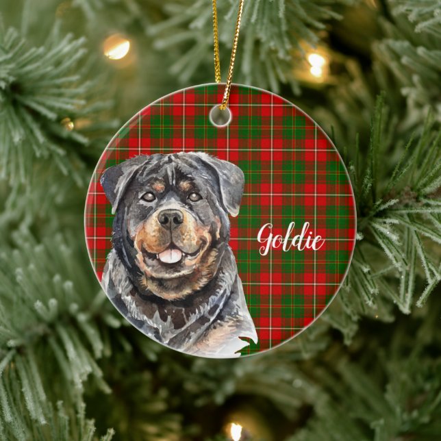 Watercolor Rottweiler Hund Personalisiert Keramik Ornament (Baum)