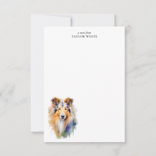 Watercolor Rough Collie Personalisiert Danke Mitteilungskarte (Vorderseite)