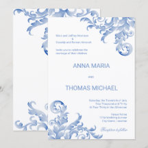 Watercolor Royal Blue Blüh Wedding Einladung